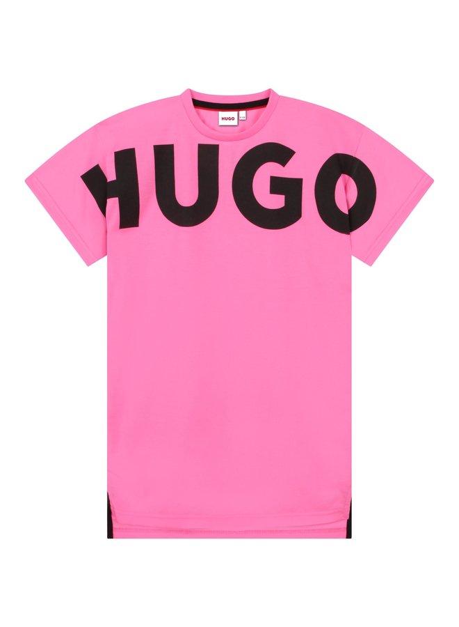 HUGO Kids kurzärmliges Kleid pinkt mit Hugo Logo