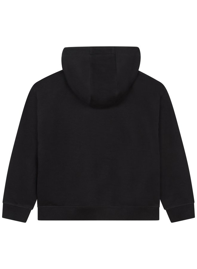 HUGO Kids Kapuzenpullover schwarz mit Enten mit Mützen und Brillen