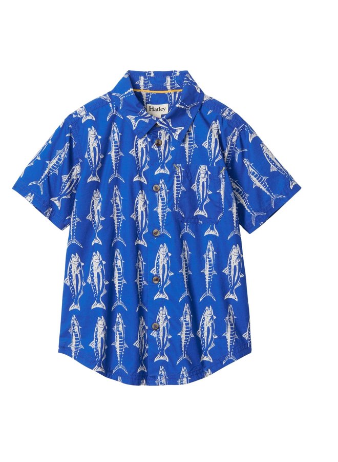 Hatley blaues Hemd mit Knopfleiste Fisch Motiv