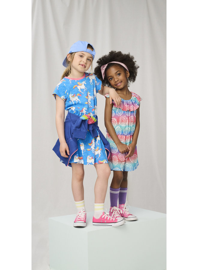 Hatley kurzärmliges Skater-Kleid mit Einhörnern in Blau