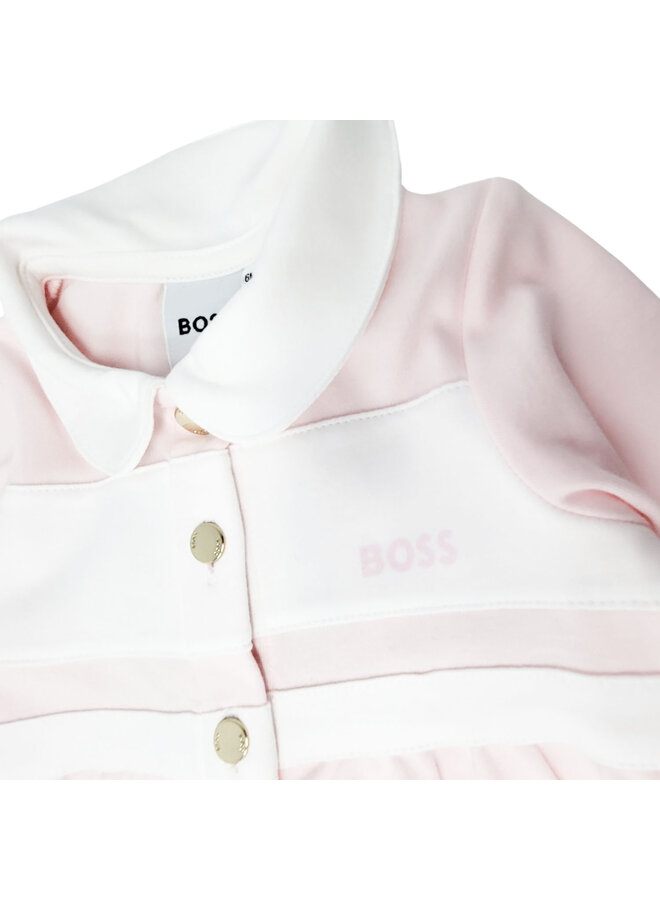 BOSS Baby Strampler Schlafanzug rosa mit weißem Kragen -