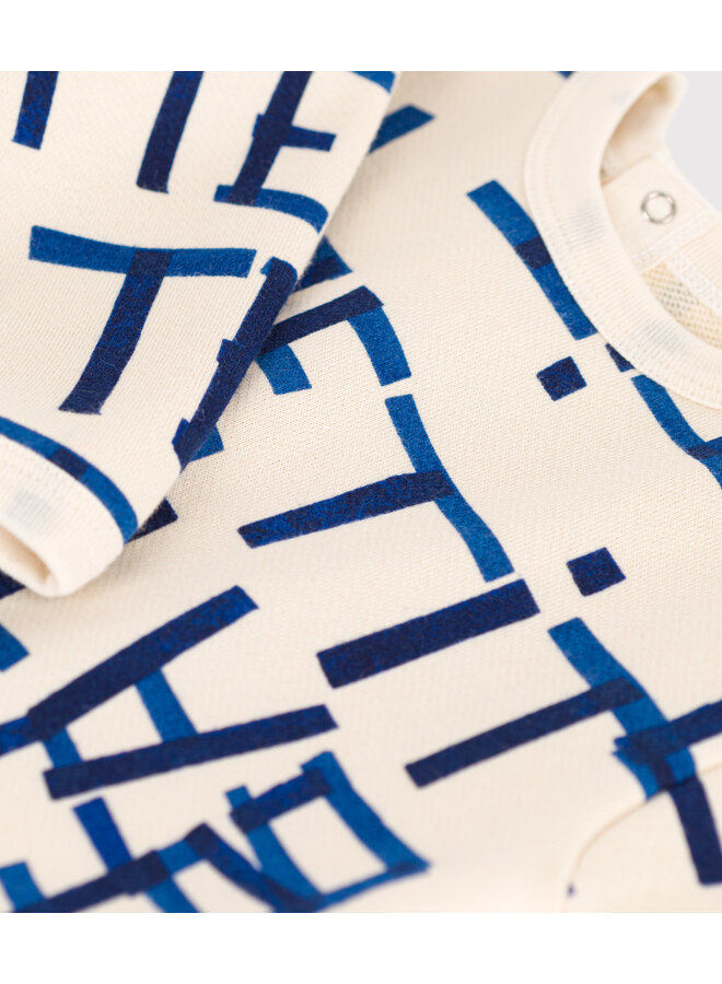 Petit Bateau Langarm Overall  cremefarben mit speziell designten blauen Buchstaben