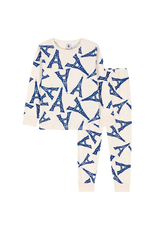 Petit Bateau Paris Pyjama mit blauen Eiffelturm Motiven