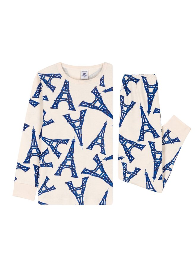 Petit Bateau Paris Pyjama mit blauen Eiffelturm Motiven