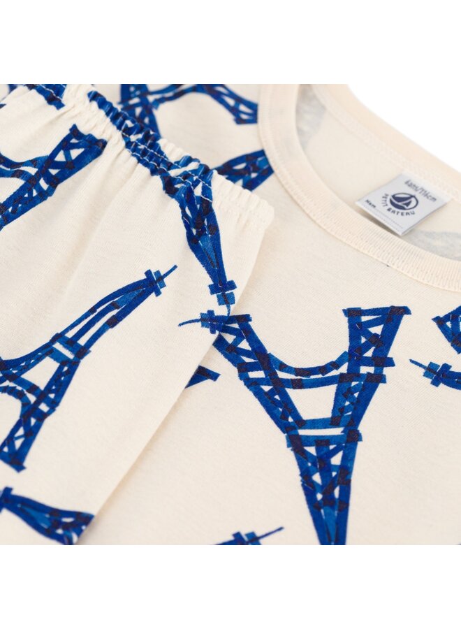 Petit Bateau Paris Pyjama mit blauen Eiffelturm Motiven