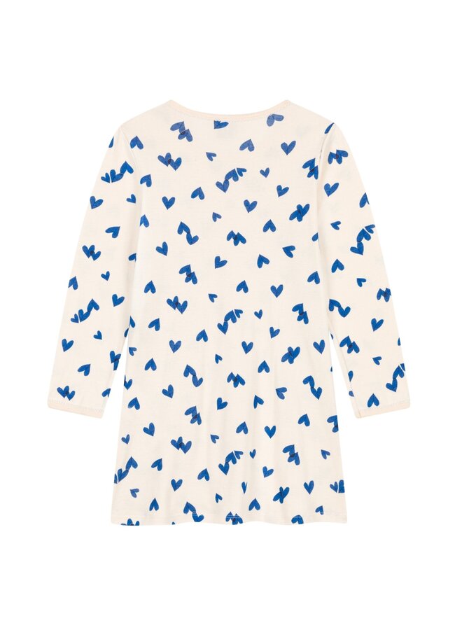 Petit Bateau Nachthemd  cremefarben mit blauen  Herzmotiv aus 100% Baumwolle
