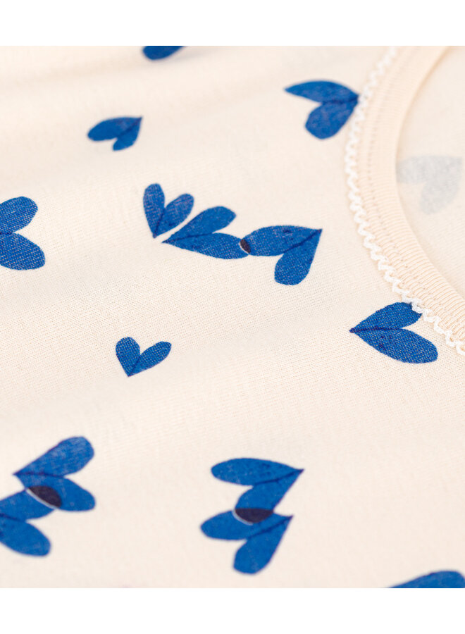 Petit Bateau Nachthemd  cremefarben mit blauen  Herzmotiv aus 100% Baumwolle