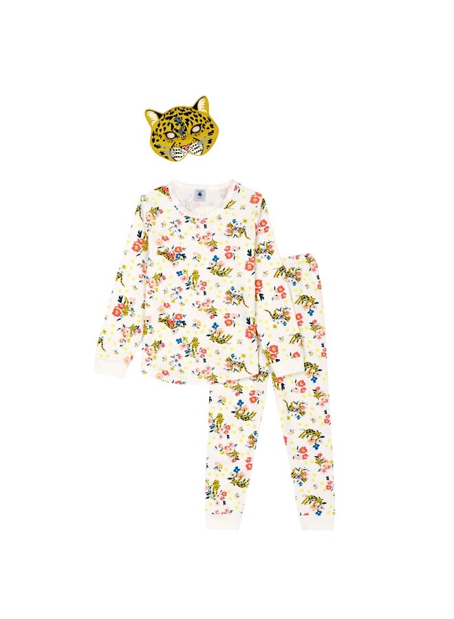 Petit Bateau Pyjama mit leuchtendem Leopardenprint und Leopardenmaske für Mädchen