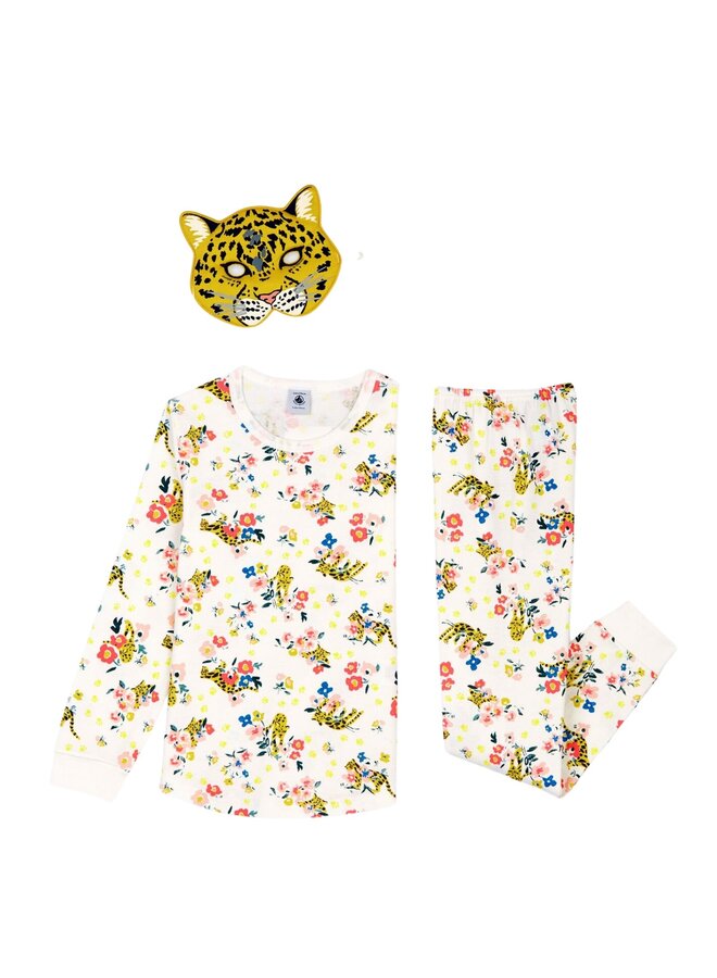 Petit Bateau Pyjama mit leuchtendem Leopardenprint und Leopardenmaske für Mädchen