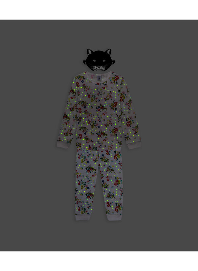 Petit Bateau Pyjama mit leuchtendem Leopardenprint und Leopardenmaske für Mädchen