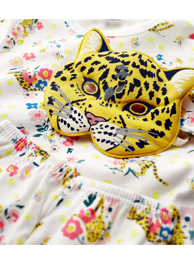 Petit Bateau Pyjama mit leuchtendem Leopardenprint und Leopardenmaske für Mädchen