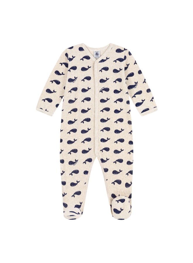 Petit Bateau Baby-Strampler aus Samt mit Walmotiv