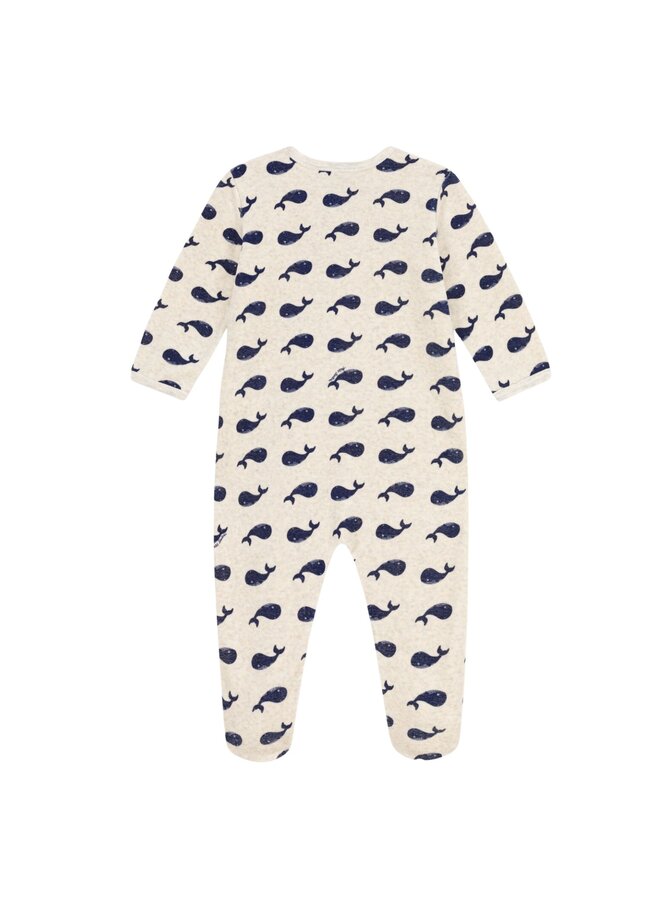 Petit Bateau Baby-Strampler  aus  Samt mit Walmotiv