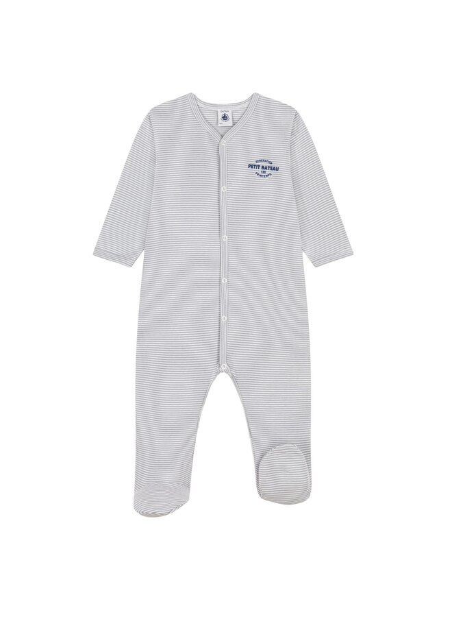 Petit Bateau Ringelstrampler in grau aus  Baumwolle