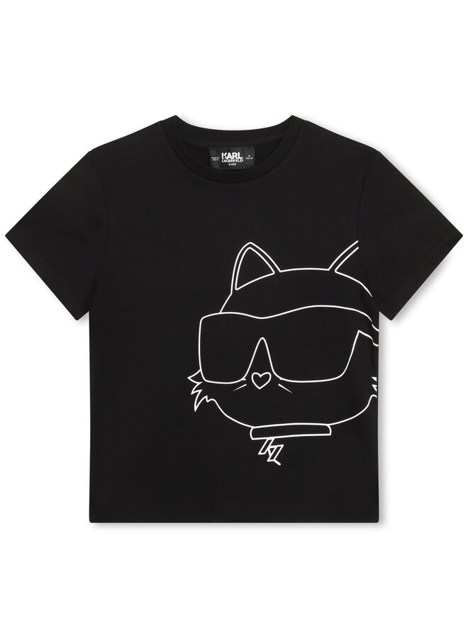 Karl Lagerfeld KIDS  kurzarm T-Shirt aus Baumwolle in schwarz mit Katze Choupette