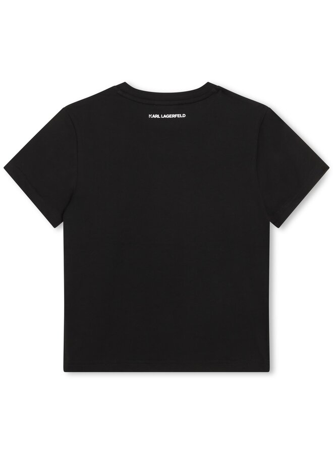 Karl Lagerfeld KIDS  kurzarm T-Shirt aus Baumwolle in schwarz mit Katze Choupette