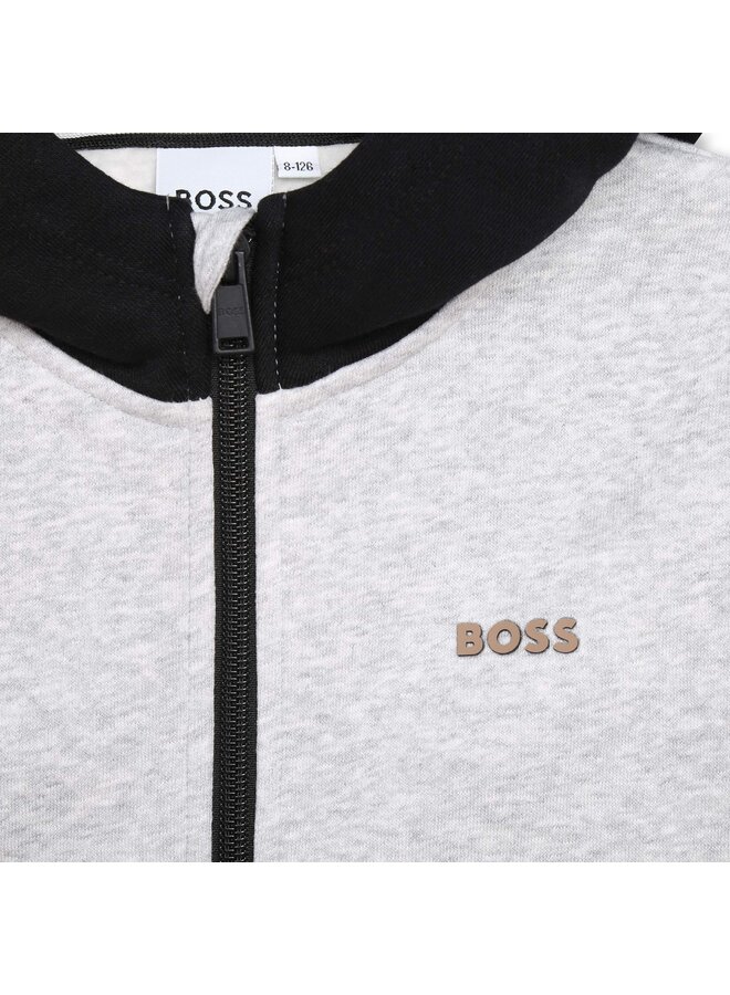 BOSS Kids Trainingsjacke Hoodie grau mit schwarz/weiß/braunen Ärmeln