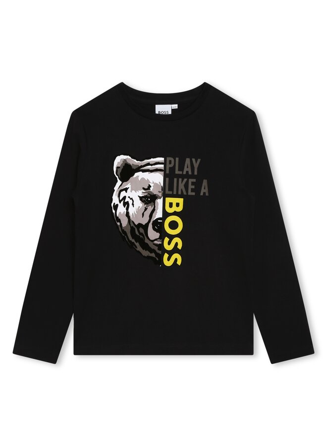 BOSS Kids  Langarmtshirt in Schwarz mit Bären Print