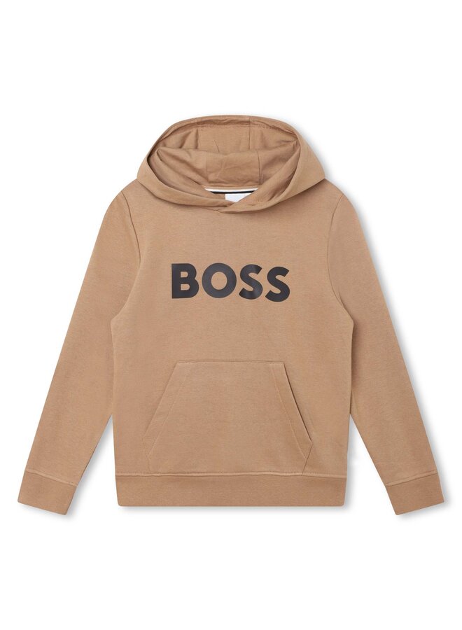 BOSS Kids Kapuzenpullover braun mit schwarzem Logo