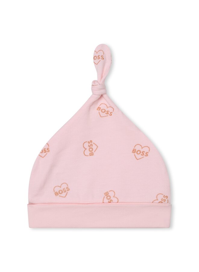 BOSS Baby Kombination Strampler mit Mütze 2 teilig  in rosa mit Herzmotiv