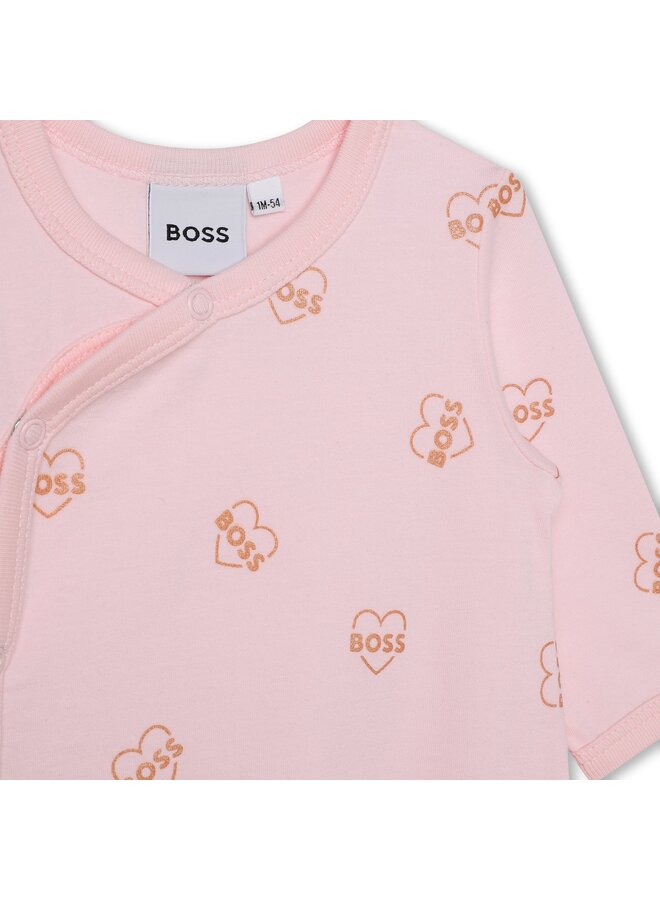BOSS Baby Kombination Strampler mit Mütze 2 teilig  in rosa mit Herzmotiv