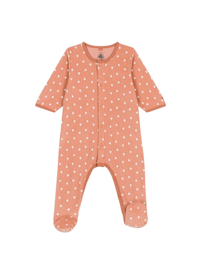 Petit Bateau Samt Strampler orange  mit Herzen