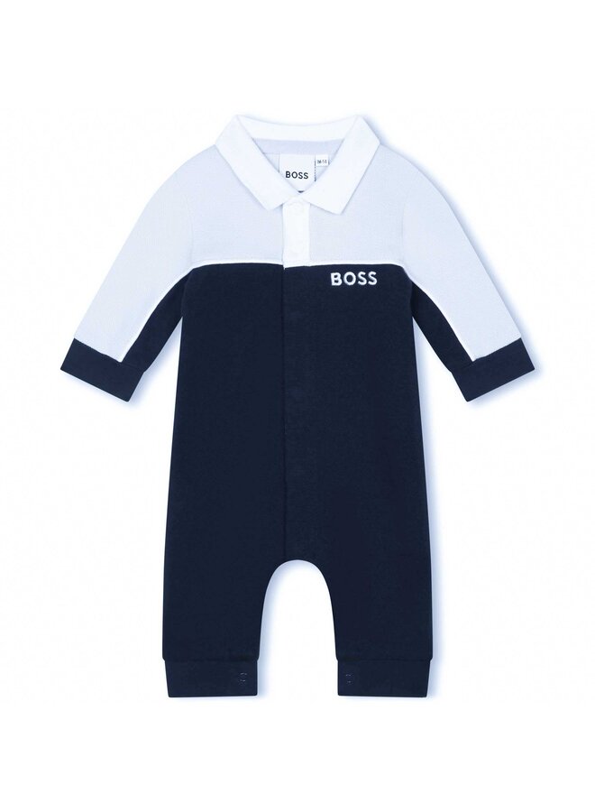 BOSS Baby Strampler navy/hellblau mit Logo Detail