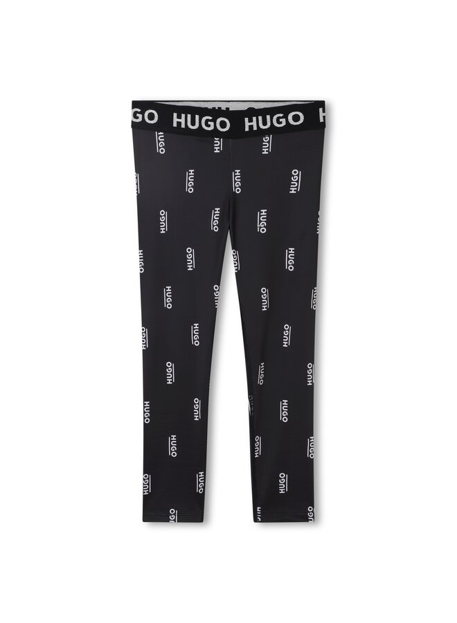 HUGO Kinder Leggings schwarz weiß allover Logo Print