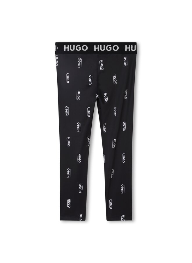 HUGO Kinder Leggings schwarz weiß allover Logo Print