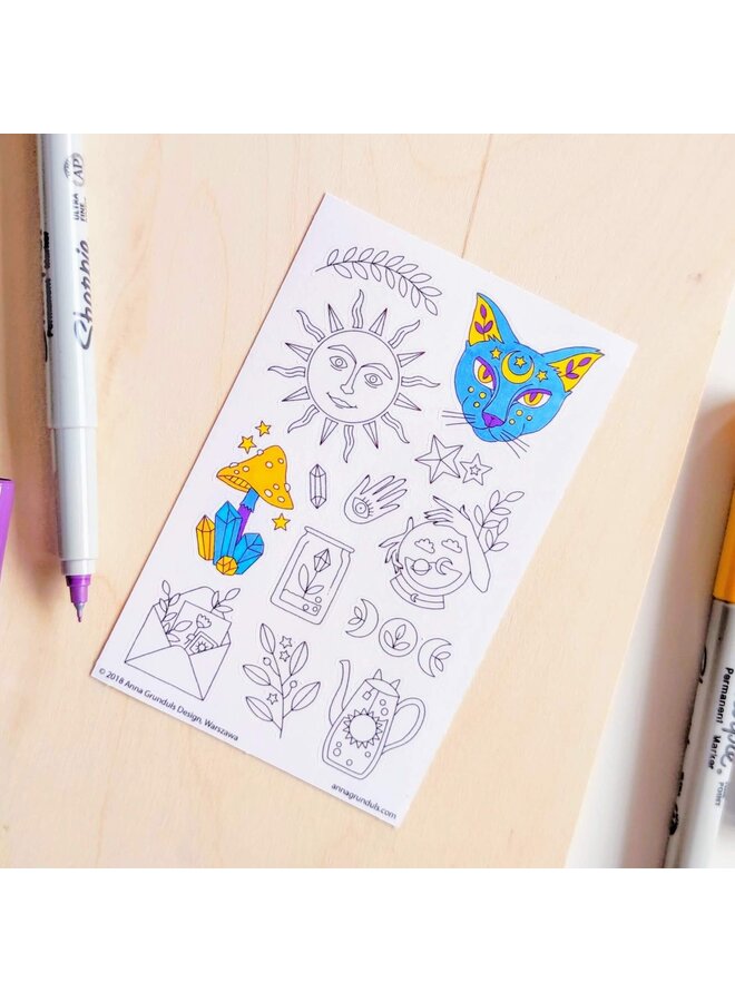 Anna Grunduls Design Magic and Cats Coloring Stickers