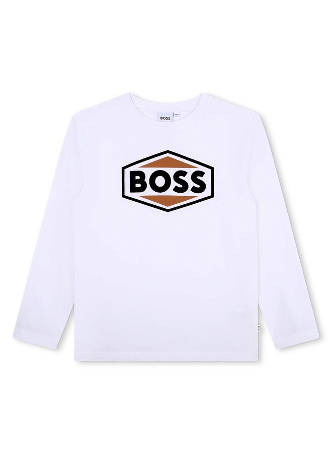 BOSS Kids Longsleeve Langarmshirt weiß mit Logo