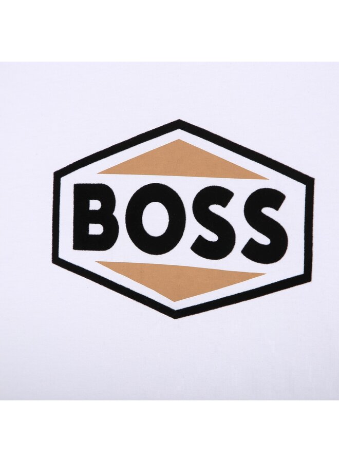BOSS Kids Longsleeve Langarmshirt weiß mit Logo