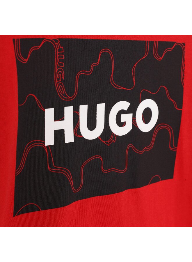 HUGO Kinder Langarmshirt rot mit schwarzem strukturiertem Logo