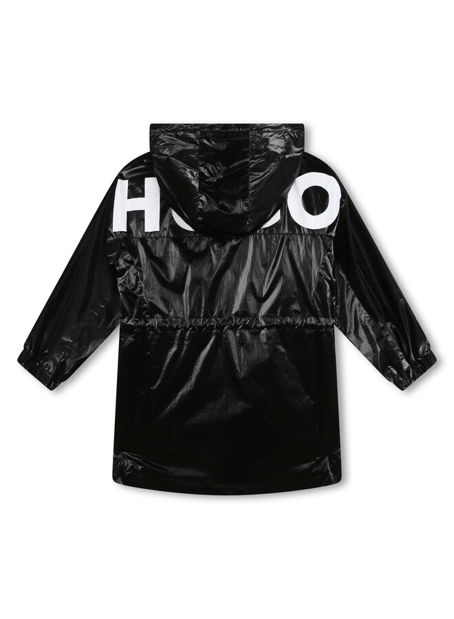 HUGO cooler Parka schwarz mit Kapuze und Logo