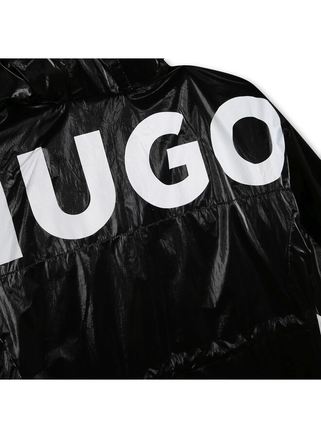 HUGO cooler Parka schwarz mit Kapuze und Logo