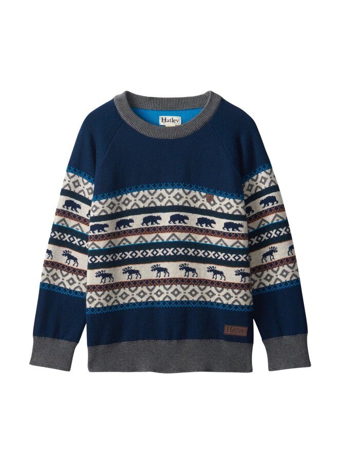 Hatley Sweater Wintermuster mit Bären und Elchen - blau