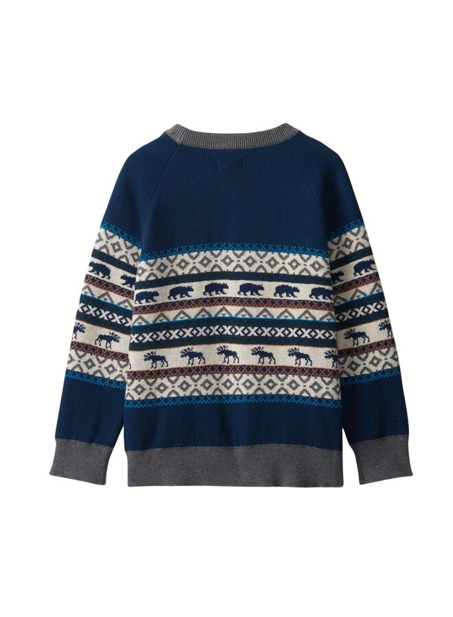 Hatley Sweater Wintermuster mit Bären und Elchen - blau