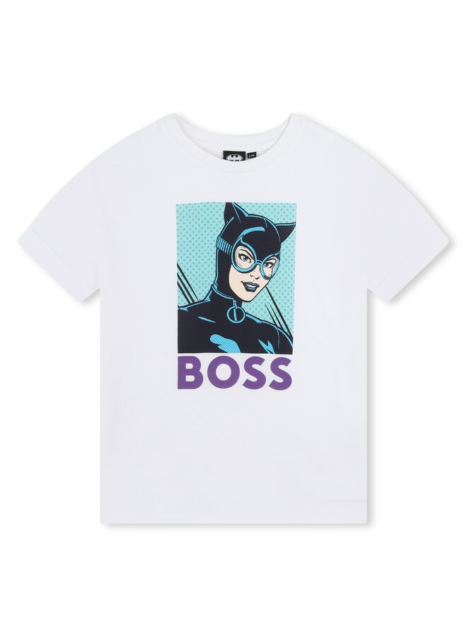 BOSS Mädchen T-Shirt  weiß mit großem Logo und Catwoman