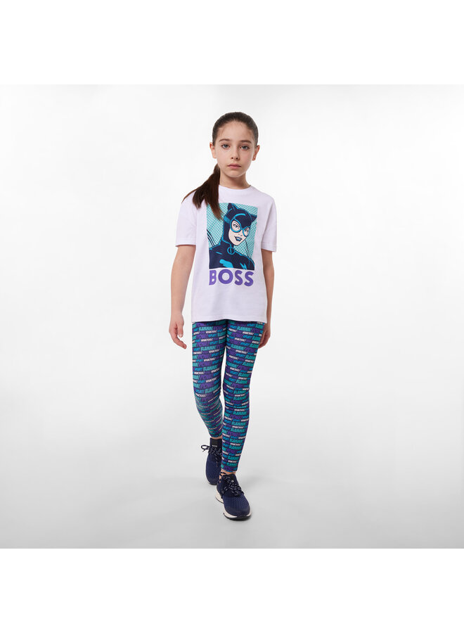 BOSS Mädchen T-Shirt  weiß mit großem Logo und Catwoman