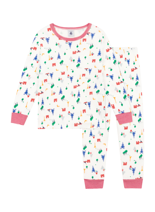 Petit Bateau Zweiteiler Pyjama mit bunten Paris Motiven