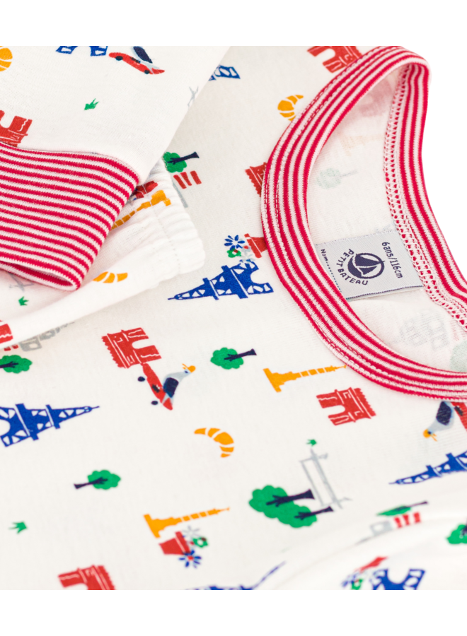 Petit Bateau Zweiteiler Pyjama mit bunten Paris Motiven