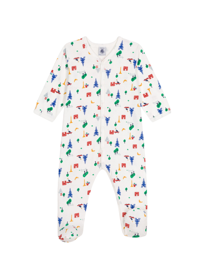 Petit Bateau weißer Strampler mit buntem Paris Motiv Aufdruck