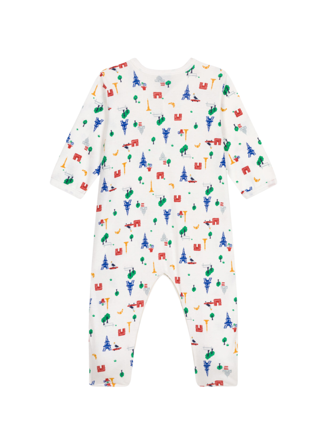 Petit Bateau weißer Strampler mit buntem Paris Motiv Aufdruck