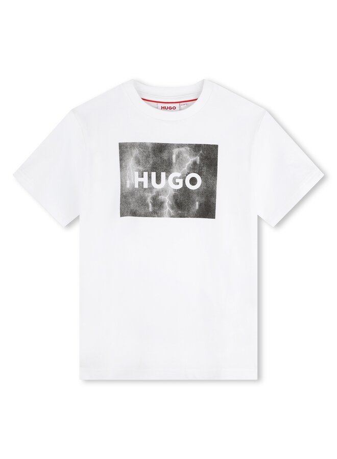 HUGO Kinder T-Shirt weiß mit grau-schwarzem Logo