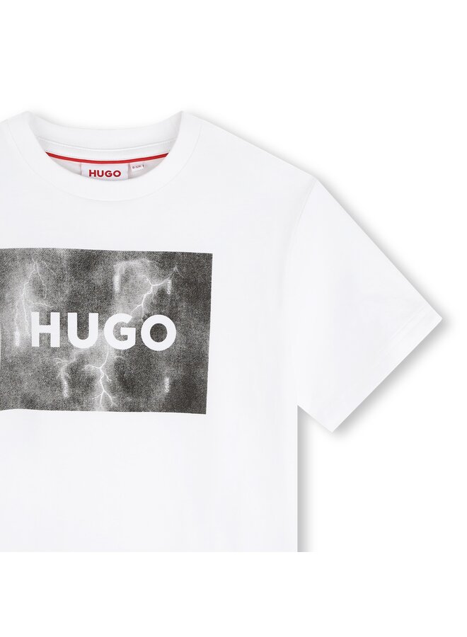 HUGO Kinder T-Shirt weiß mit grau-schwarzem Logo