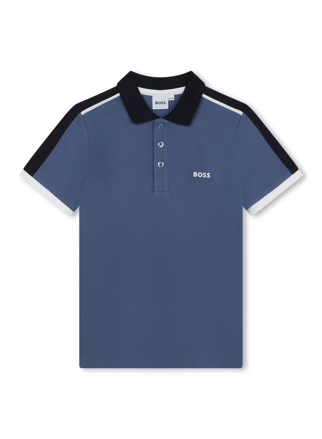 BOSS Poloshirt kurzärmelig blau mit weißen Details