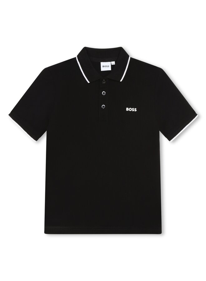 BOSS Poloshirt kurzärmelig schwarz mit weißen Akzenten