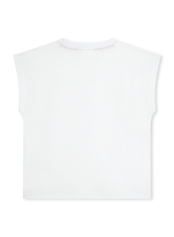 HUGO Girls ärmelloses T-Shirt in weiß mit Logo Schriftzug in rosa
