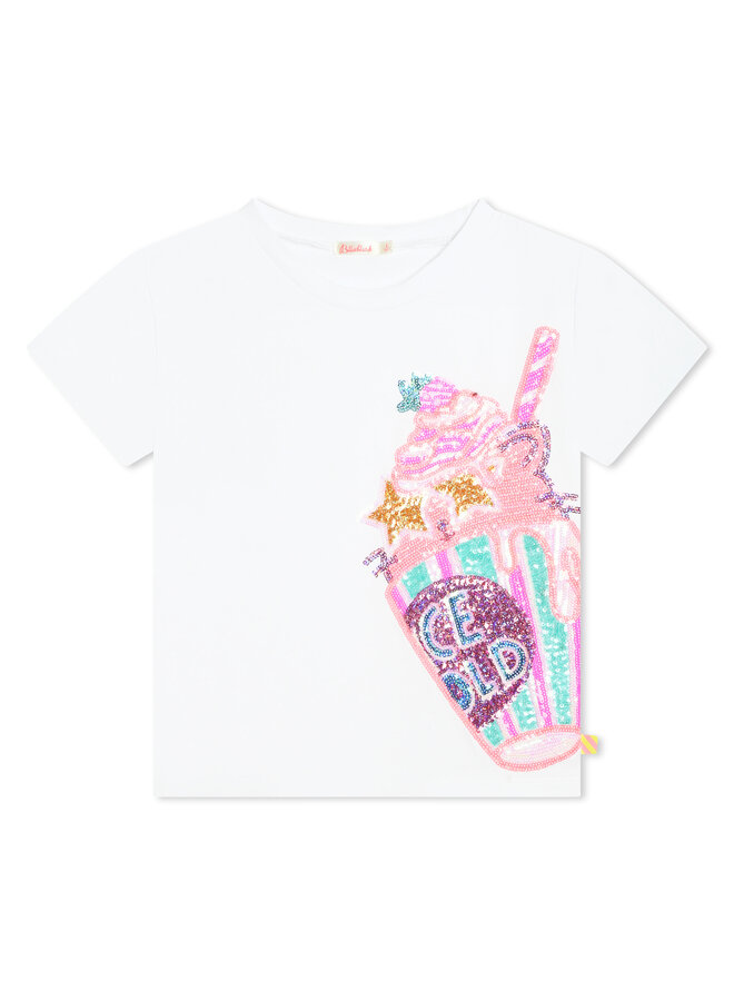 Billieblush T-Shirt weiß Eisbecher "Ice Cold" Pailletten in pink