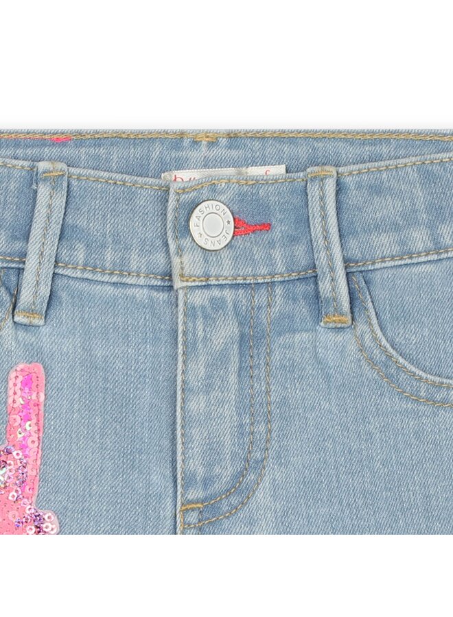 Billieblush stylische Jeans Shorts blau mit Pailletten "pink" und Eisbecher in rosa